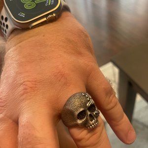 Waves Skull Ring with Pave Blak Diamonds size 13